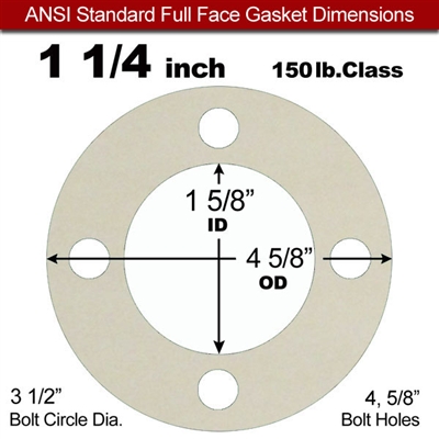 Equalseal EQ 750W N/A NBR Full Face Gasket - 150 Lb. - 1/8" Thick - 1-1/4" Pipe