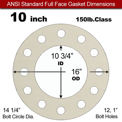 Equalseal EQ 750W N/A NBR Full Face Gasket - 150 Lb. - 1/8" Thick - 10" Pipe
