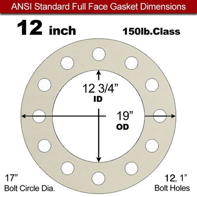 Equalseal EQ 750W N/A NBR Full Face Gasket - 150 Lb. - 1/8" Thick - 12" Pipe