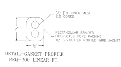 F-E15500-00-00  Access Door Gasket 1-1/2" x 2" Overbraid Fiberglass  With Stainless Steel Wire Jacket