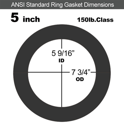 EQ Flexible Graphite/.002" SS, Ring Gasket - 150 Lb. - 1/16" Thick - 5" Pipe