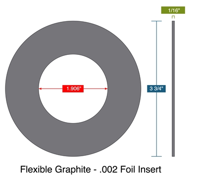 EQ Flexible Graphite/.002" SS, Ring Gasket - 300 Lb. - 1/16" Thick - 1-1/2" Pipe