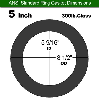 EQ Flexible Graphite/.002" SS, Ring Gasket - 300 Lb. - 1/16" Thick - 5" Pipe