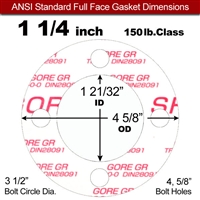 GOREÂ® GR Full Face Gasket - 150 Lb. - 1/16" Thick - 1-1/4" Pipe