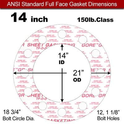 GOREÂ® GR Full Face Gasket - 150 Lb. - 1/16" Thick - 14" Pipe