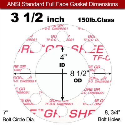 GOREÂ® GR Full Face Gasket - 150 Lb. - 1/16" Thick - 3-1/2" Pipe