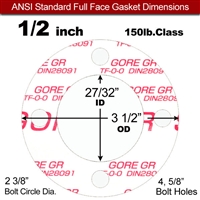 GOREÂ® GR Full Face Gasket - 150 Lb. - 1/8" Thick - 1/2" Pipe