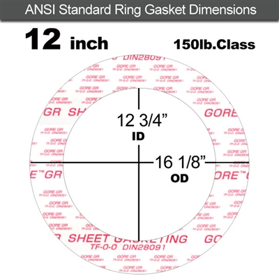 GORE GRÂ® Ring Gasket - 150 Lb. - 1/16" Thick - 12" Pipe