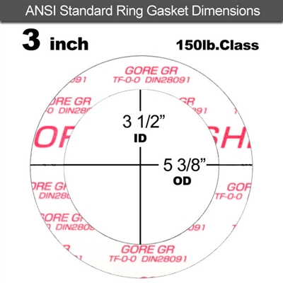 GORE GRÂ® Ring Gasket - 150 Lb. - 1/16" Thick - 3" Pipe