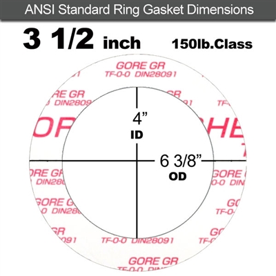 GORE GRÂ® Ring Gasket - 150 Lb. - 1/16" Thick - 3-1/2" Pipe