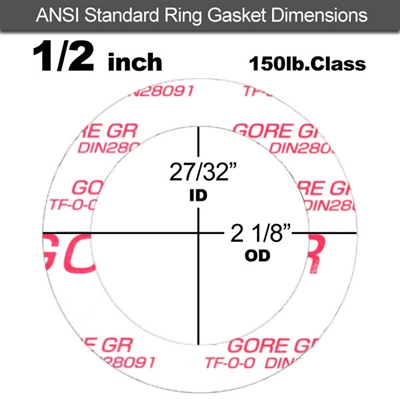 GORE GRÂ® Ring Gasket - 150 Lb. - 1/8" Thick - 1/2" Pipe