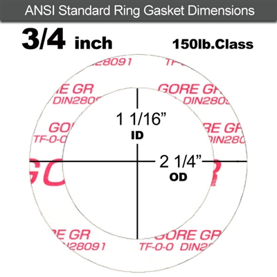 GORE GRÂ® Ring Gasket - 150 Lb. - 1/8" Thick - 3/4" Pipe