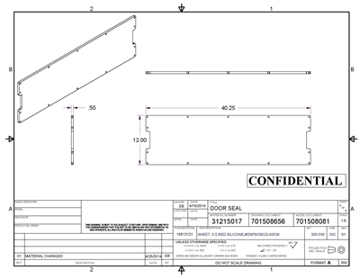 60 Duro Red Silicone Rubber Sheet - 1/2" Thick Per DWG 701508656