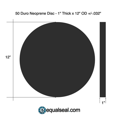 50 Duro Neoprene Disc - 1" Thick x 12" OD +/-.032"