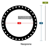 60 Duro Neoprene Full Face Gasket - 150 Lb. - 1/8" Thick - 36" Pipe