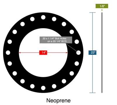 60 Duro Neoprene Full Face Gasket - 300 Lb. - 1/8" Thick - 14" Pipe