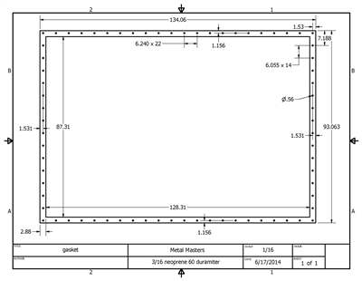 60 Duro Neoprene Full Face Gasket - Per Dwg Metal Masters - 3/16" Thick