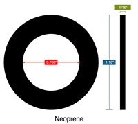 60 Duro Neoprene Custom Ring Gasket - 1/16" Thick - 18 mm ID x 30 mm OD