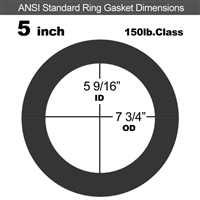 60 Duro Neoprene Ring Gasket - 150 Lb. - 1/8" Thick - 5" Pipe