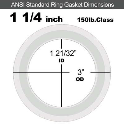 Equalseal PTFE with 304 Stainless Steel Core Flange Gasket - 150 Lb. - 3/32" Thick - 1-1/4" Pipe