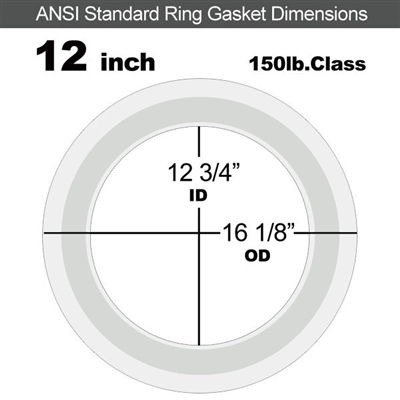 Equalseal PTFE with 304 Stainless Steel Core Flange Gasket - 150 Lb. - 3/32" Thick - 12" Pipe