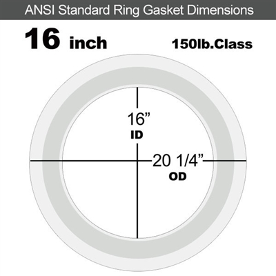 Equalseal PTFE with 304 Stainless Steel Core Flange Gasket - 150 Lb. - 3/32" Thick - 16" Pipe