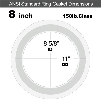 Equalseal PTFE with 304 Stainless Steel Core Flange Gasket - 150 Lb. - 3/32" Thick - 8" Pipe