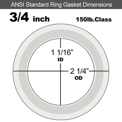 Equalseal PTFE with 304 Stainless Steel Core Flange Gasket - 150 Lb. - 1/8" Thick - 3/4" Pipe