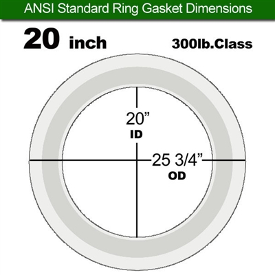 Equalseal PTFE with 304 Stainless Steel Core Flange Gasket - 300 Lb. - 3/32" Thick - 20" Pipe