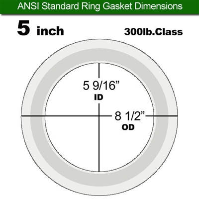 Equalseal PTFE with 304 Stainless Steel Core Flange Gasket - 300 Lb. - 3/32" Thick - 5" Pipe