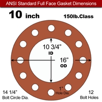 Red SBR Rubber Full Face Gasket - 150 Lb. - 1/16" Thick - 10" Pipe