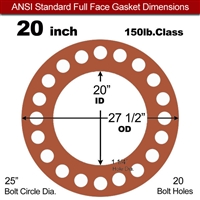 Red SBR Rubber Full Face Gasket - 150 Lb. - 1/16" Thick - 20" Pipe