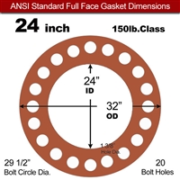 Red SBR Rubber Full Face Gasket - 150 Lb. - 1/8" Thick - 24" Pipe