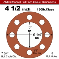 Red SBR Rubber Full Face Gasket - 150 Lb. - 1/8" Thick - 4-1/2" Pipe