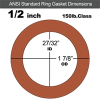 Red SBR Rubber Ring Gasket - 150 Lb. - 1/16" Thick - 1/2" Pipe