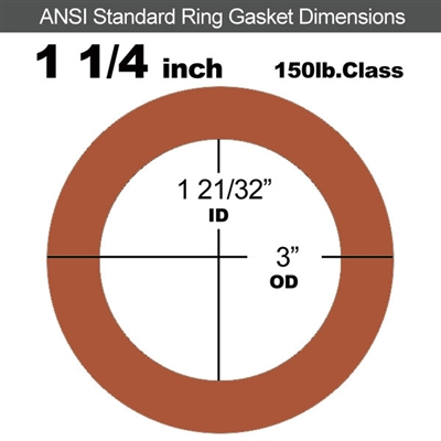 Red SBR Rubber Ring Gasket - 150 Lb. - 1/16" Thick - 1-1/4" Pipe