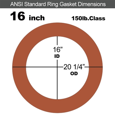 Red SBR Rubber Ring Gasket - 150 Lb. - 1/16" Thick - 16" Pipe