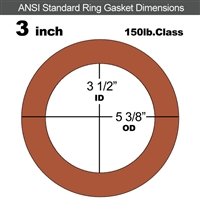 Red SBR Rubber Ring Gasket - 150 Lb. - 1/16" Thick - 3" Pipe