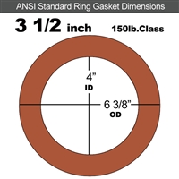 Red SBR Rubber Ring Gasket - 150 Lb. - 1/16" Thick - 3-1/2" Pipe