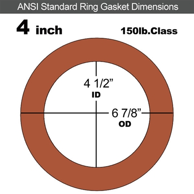 Red SBR Rubber Ring Gasket - 150 Lb. - 1/16" Thick - 4" Pipe