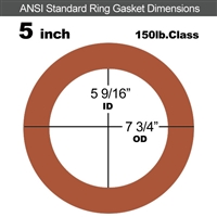 Red SBR Rubber Ring Gasket - 150 Lb. - 1/16" Thick - 5" Pipe