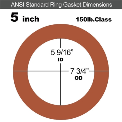 Red SBR Rubber Ring Gasket - 150 Lb. - 1/16" Thick - 5" Pipe