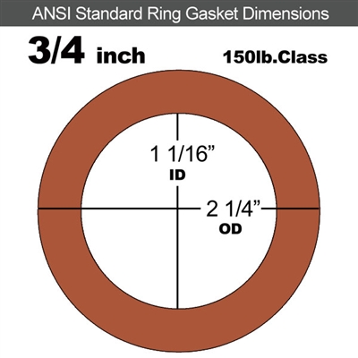Red SBR Rubber Ring Gasket - 150 Lb. - 1/8" Thick - 3/4" Pipe