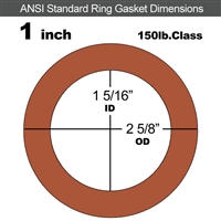 Red SBR Rubber Ring Gasket - 150 Lb. - 1/8" Thick - 1" Pipe