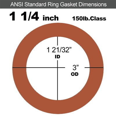 Red SBR Rubber Ring Gasket - 150 Lb. - 1/8" Thick - 1-1/4" Pipe