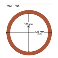 60 Duro Red Silicone Rubber Ring Gasket - 108 MM ID x 123 MM OD x .032" Thick