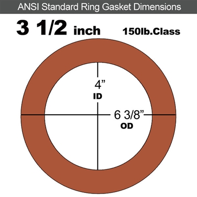 60 Duro Red Silicone Rubber Ring Gasket - 150 Lb. - 1/16" Thick - 3-1/2" Pipe