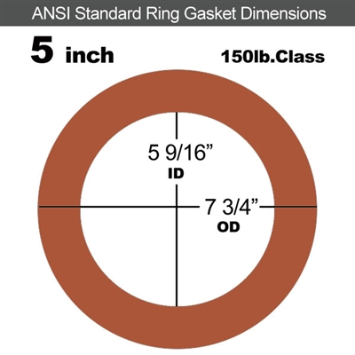 60 Duro Red Silicone Rubber Ring Gasket - 150 Lb. - 1/8" Thick - 5" Pipe