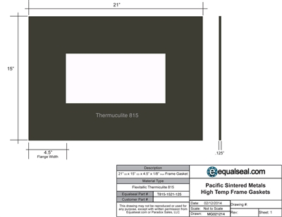 Thermiculite 815 Frame Gasket 1/8" x 21"OD x 15"OD x 4.5" flange