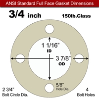 40 Duro Tan Pure Gum Full Face Gasket - 150 Lb. - 1/16" Thick - 3/4" Pipe